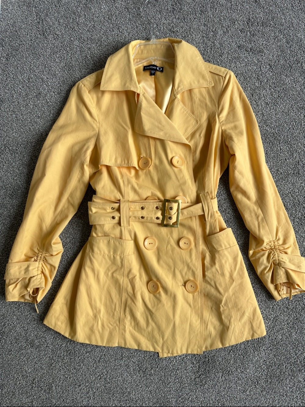 bebe Yellow Double-Breasted Trench Coat with Belt
